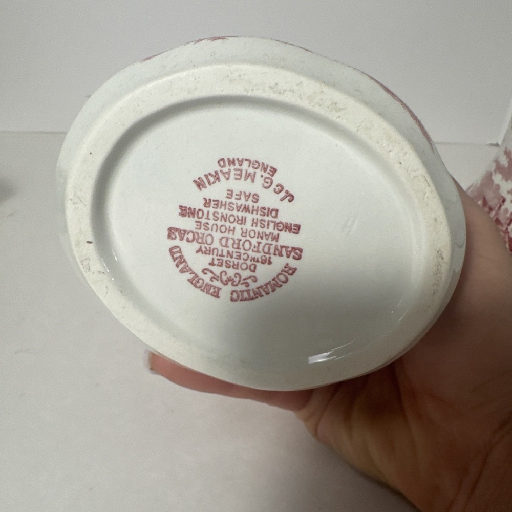 J‎ & G MEAKIN ROMANTIC ENGLAND RED CREAMER & COVERED SUGAR BOWL TRANSFERWARE - Picture 5 of 5